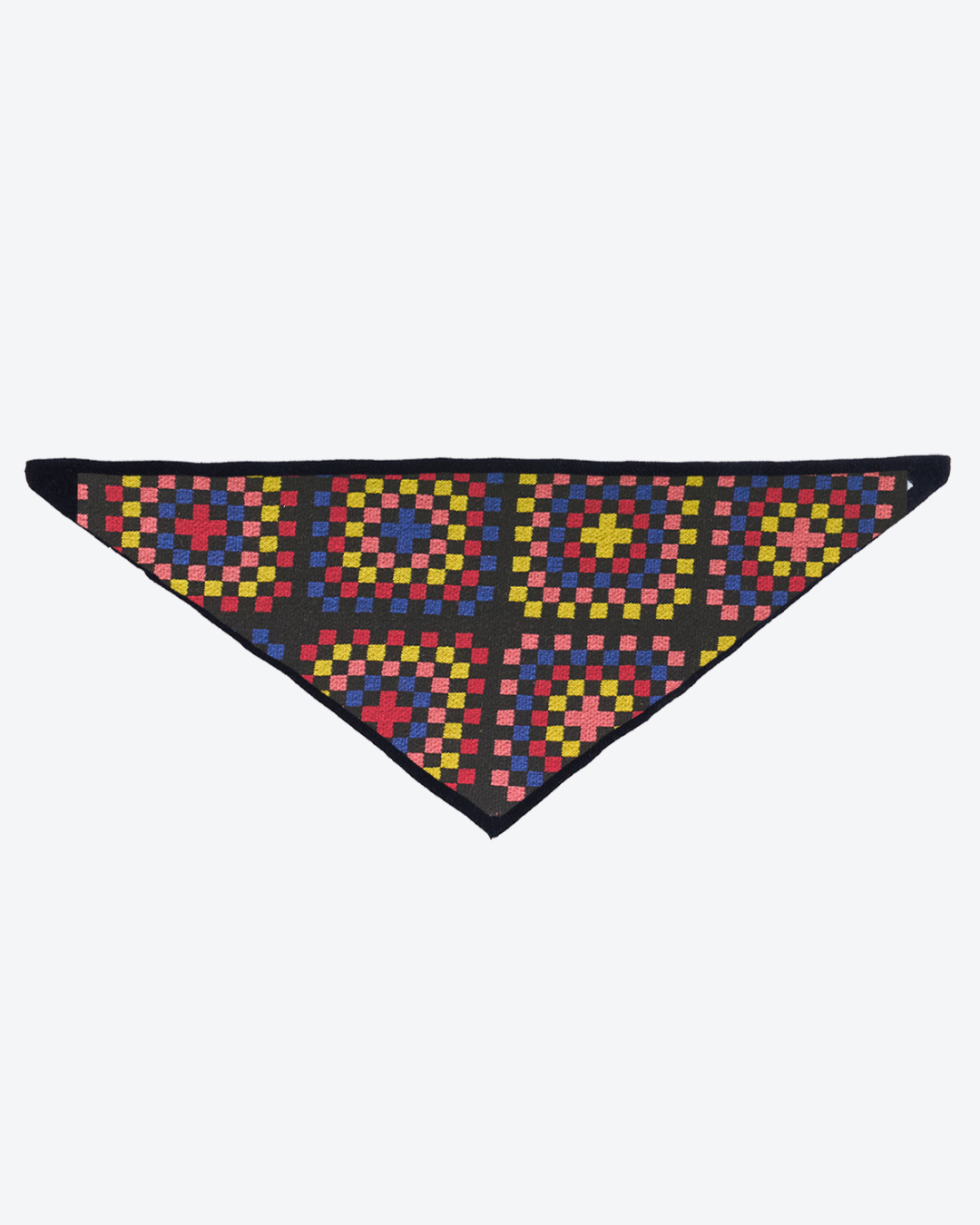 Colorful geometric patterned bandana on a white background