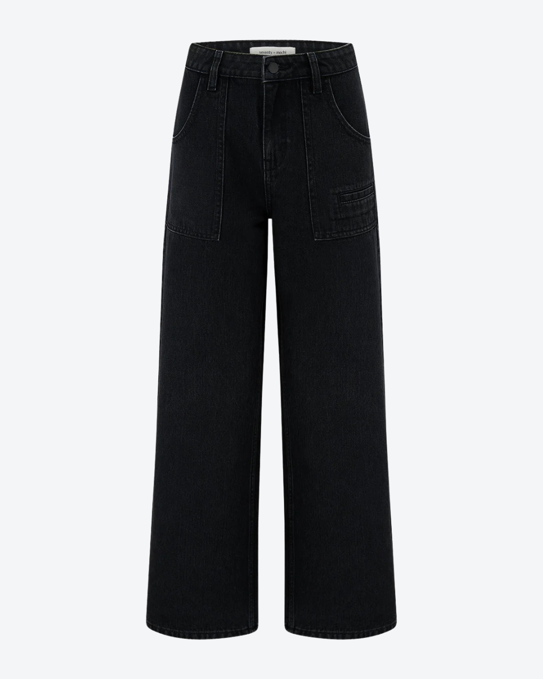 Black wide-leg jeans on a white background