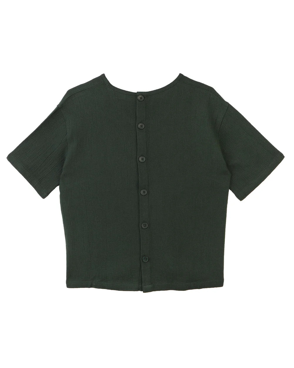 Green short-sleeve button-up shirt on a white background