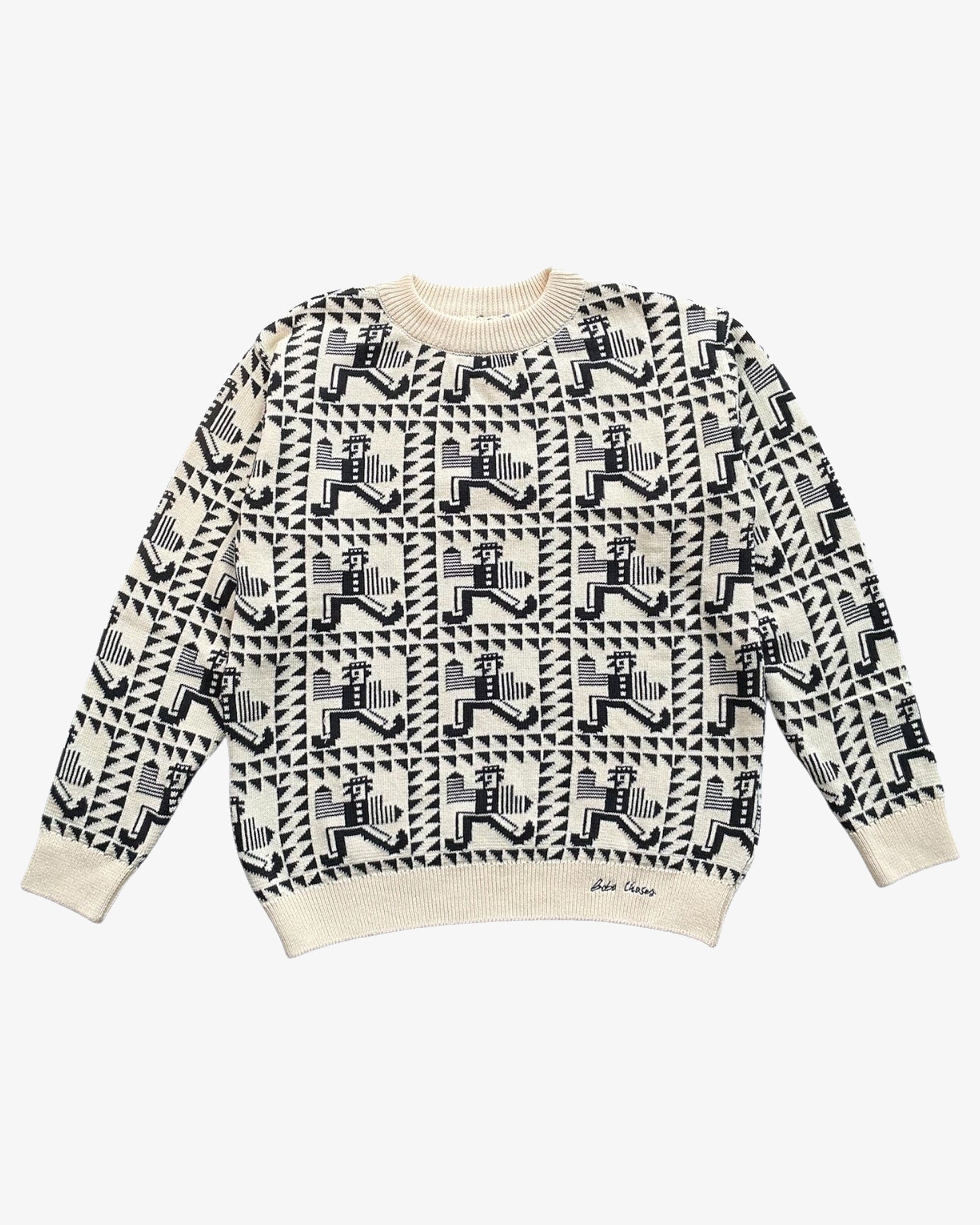 Sweater with geometric pattern on a white background