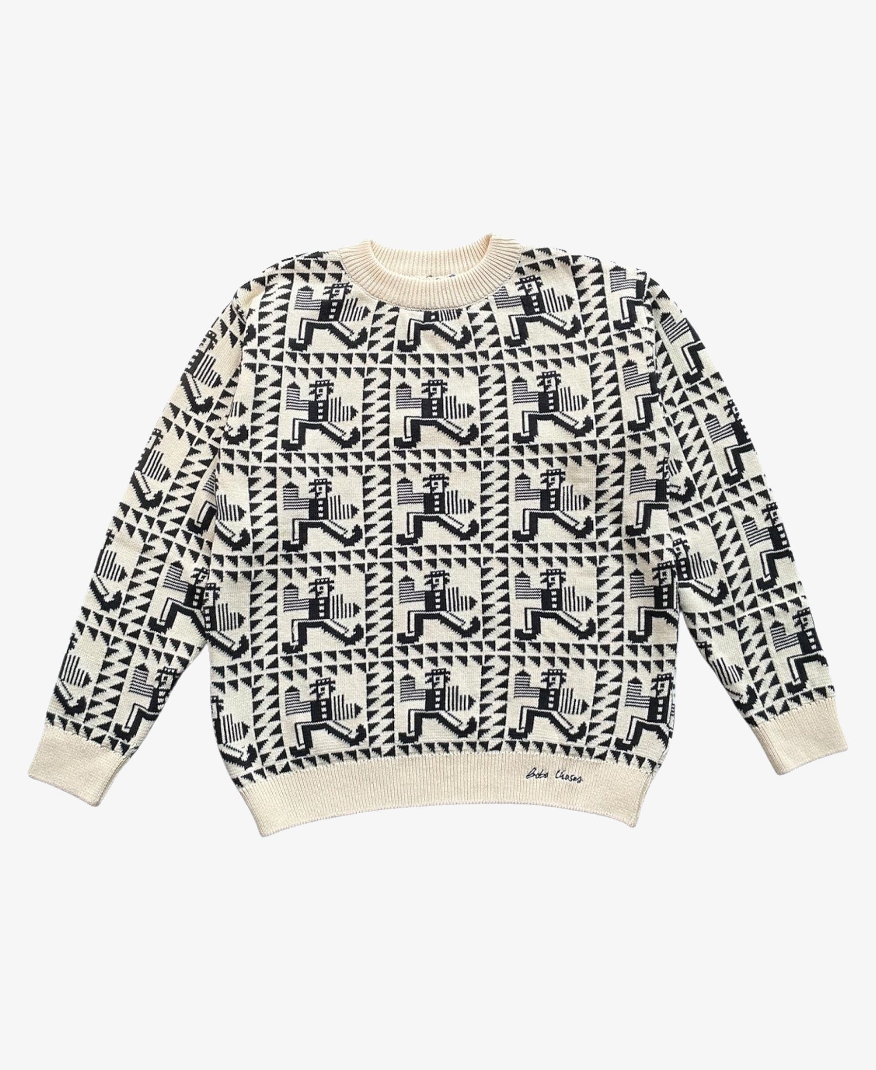 Sweater with geometric pattern on a white background