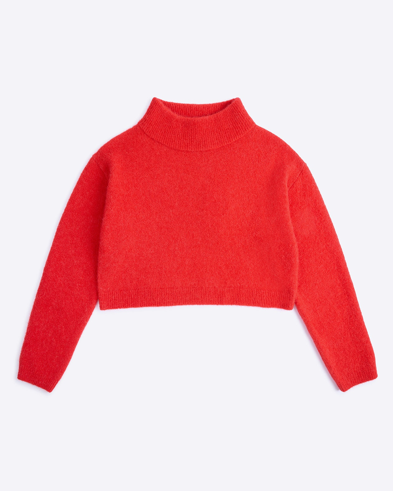 Red turtleneck sweater on a white background