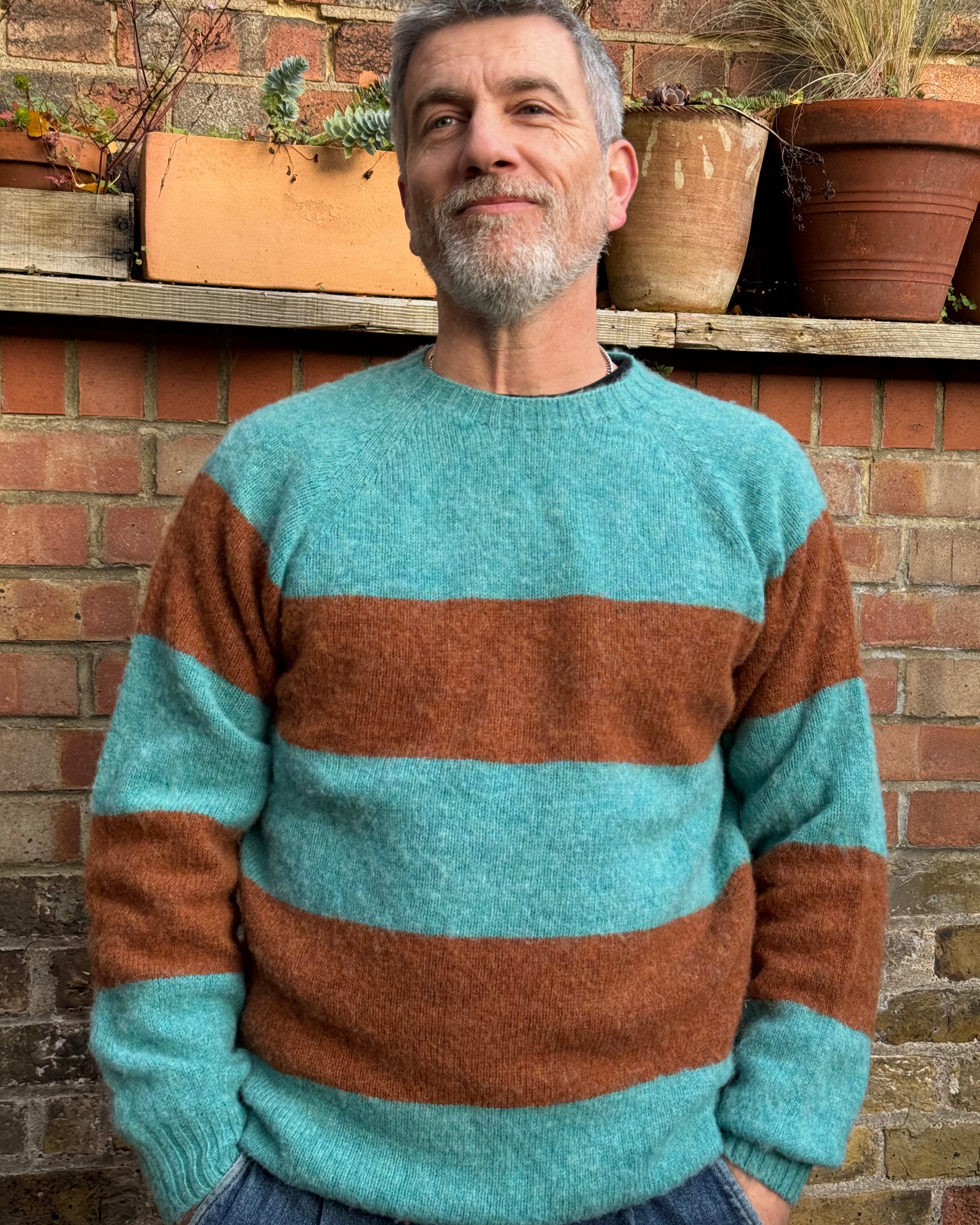 Lowie Mens Mocha + Sky Striped Jumper