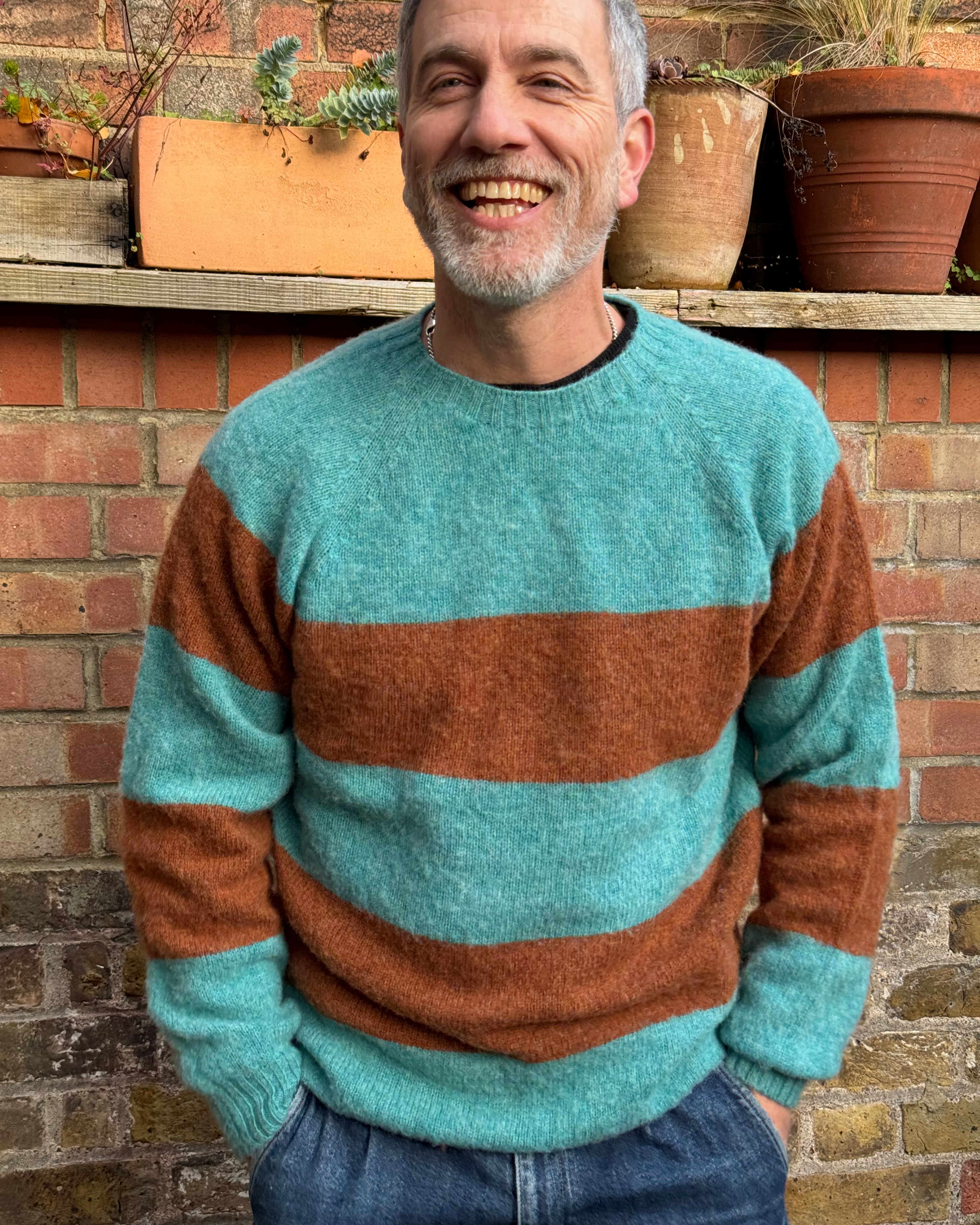 Lowie Mens Mocha + Sky Striped Jumper