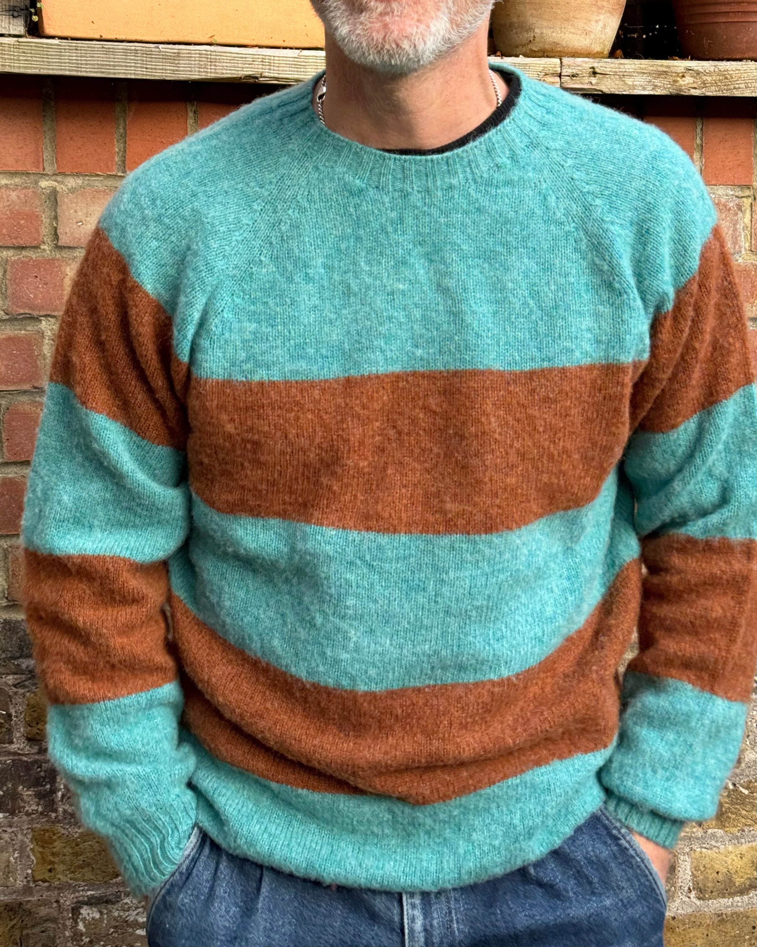 Lowie Mens Mocha + Sky Striped Jumper