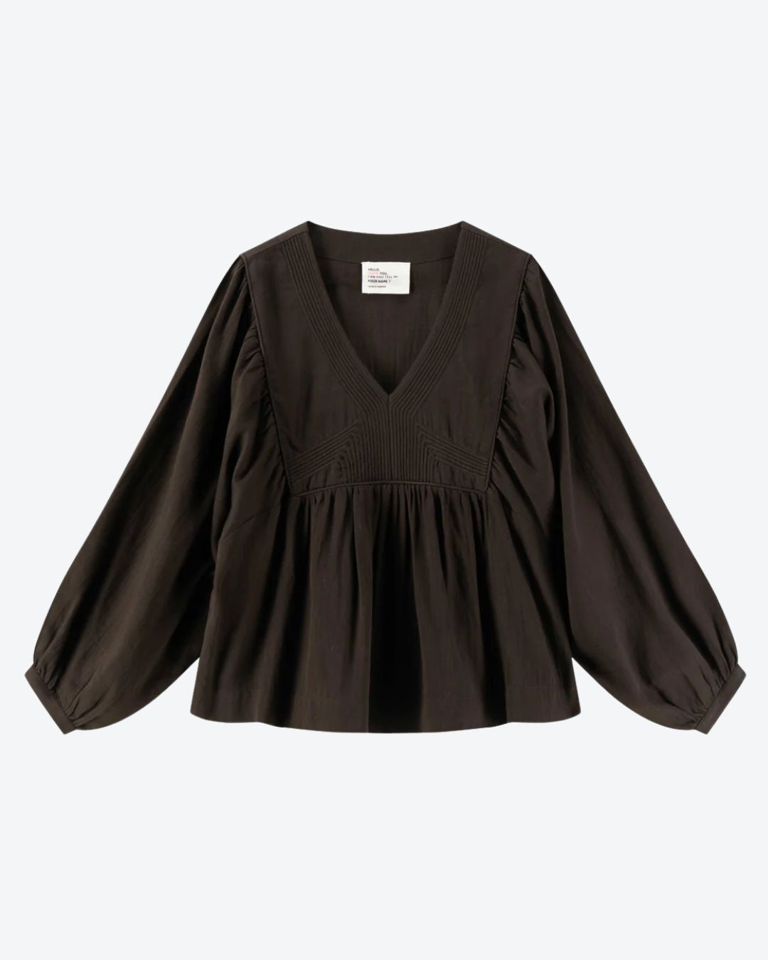 Black blouse with puffed sleeves on a white background