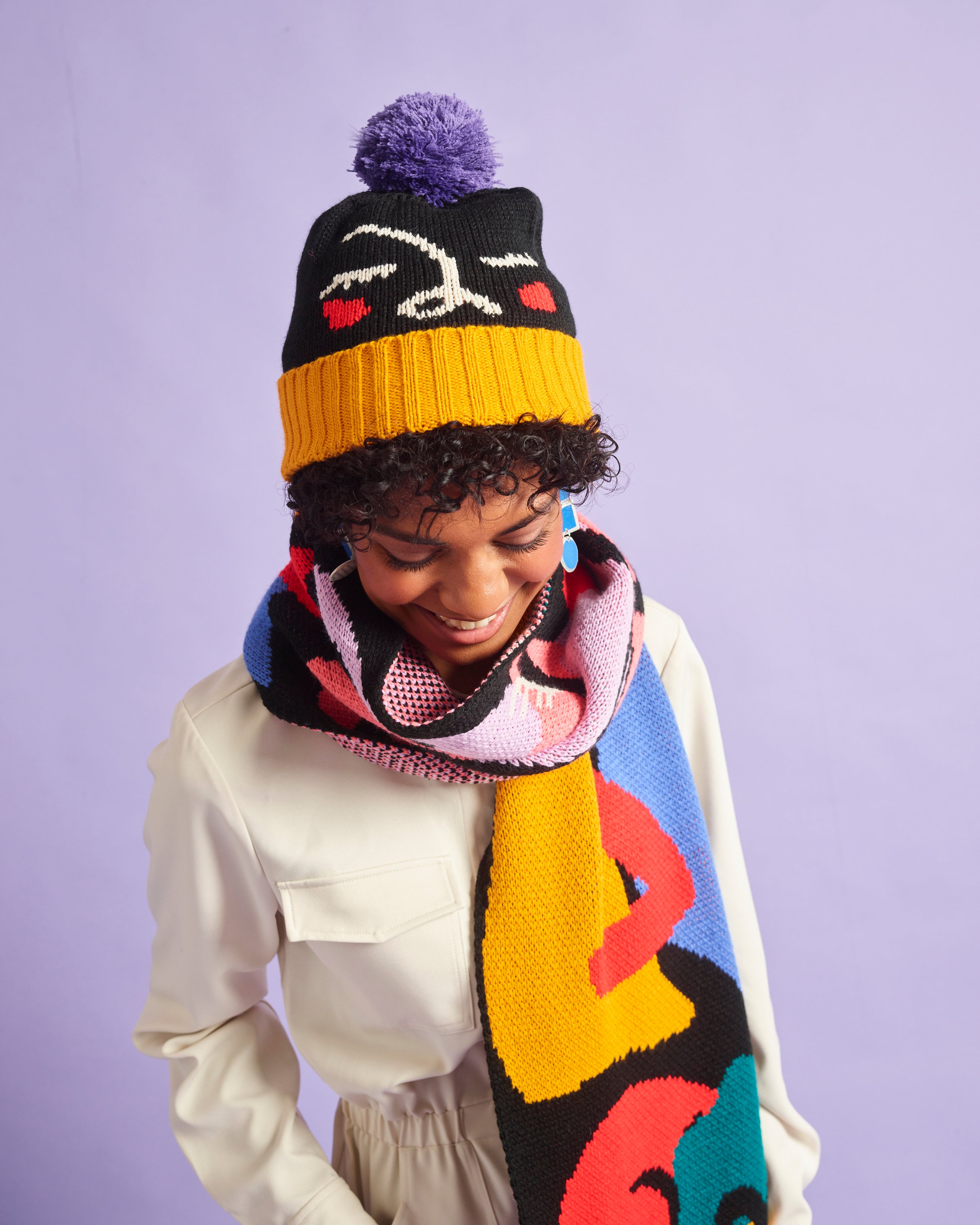 Miss Pompom Abstract Beanie