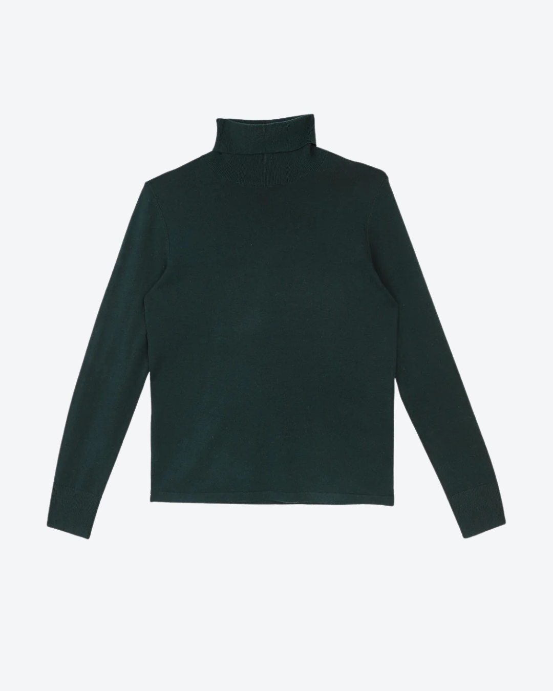 Dark green turtleneck sweater on a white background