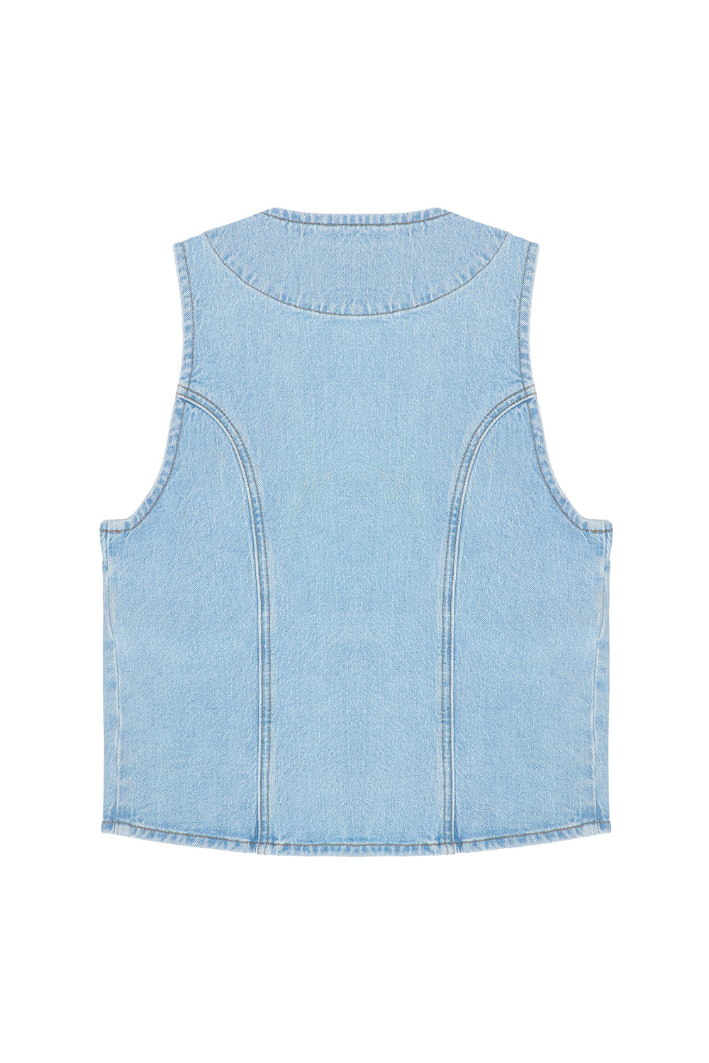 Light blue denim vest on a white background