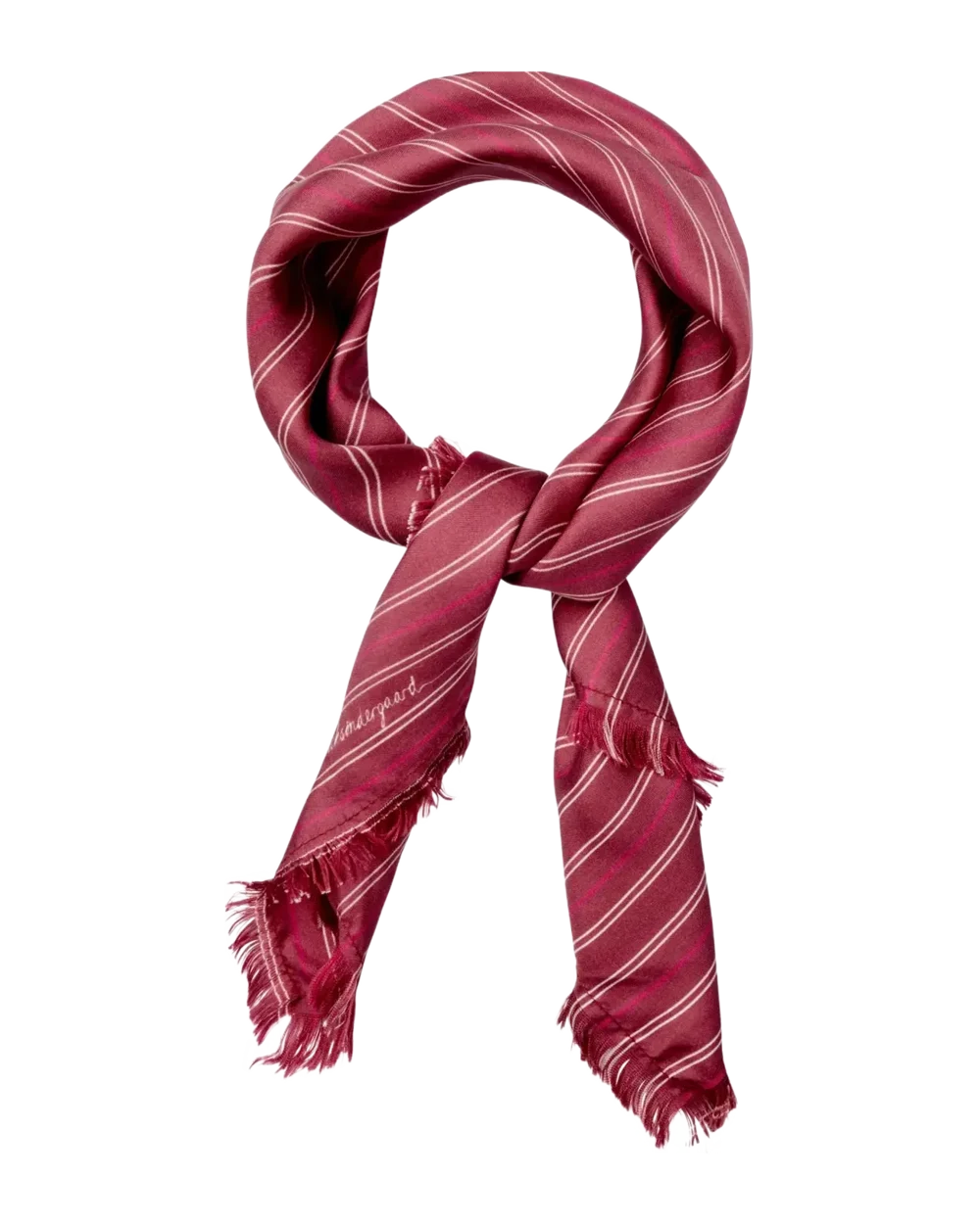 Red striped scarf with frayed edges on a white background