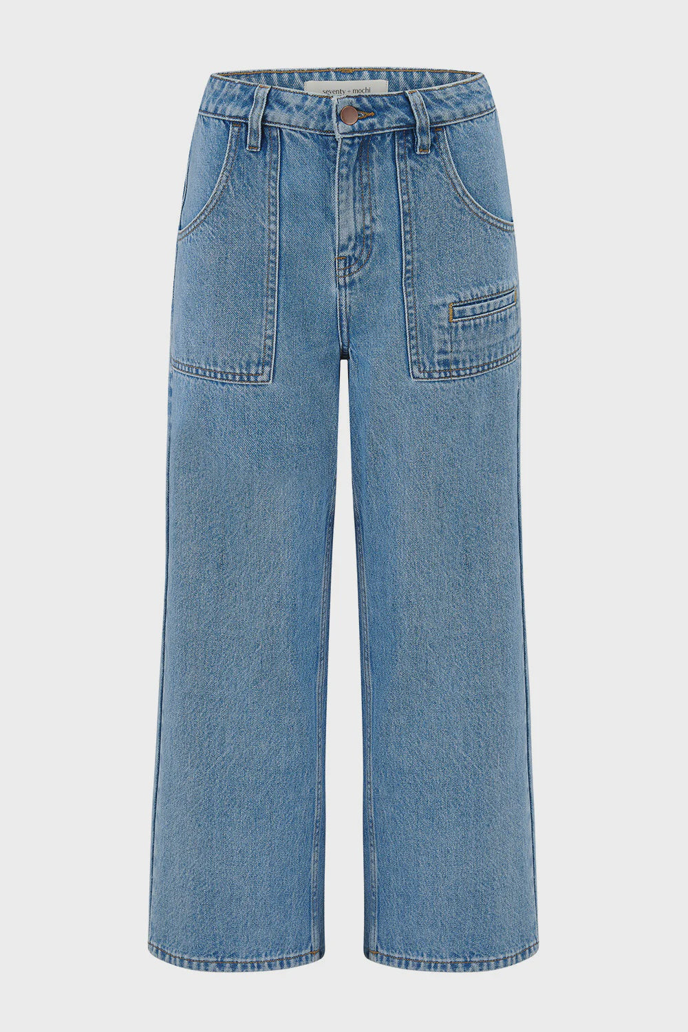 Blue jeans on a light gray background