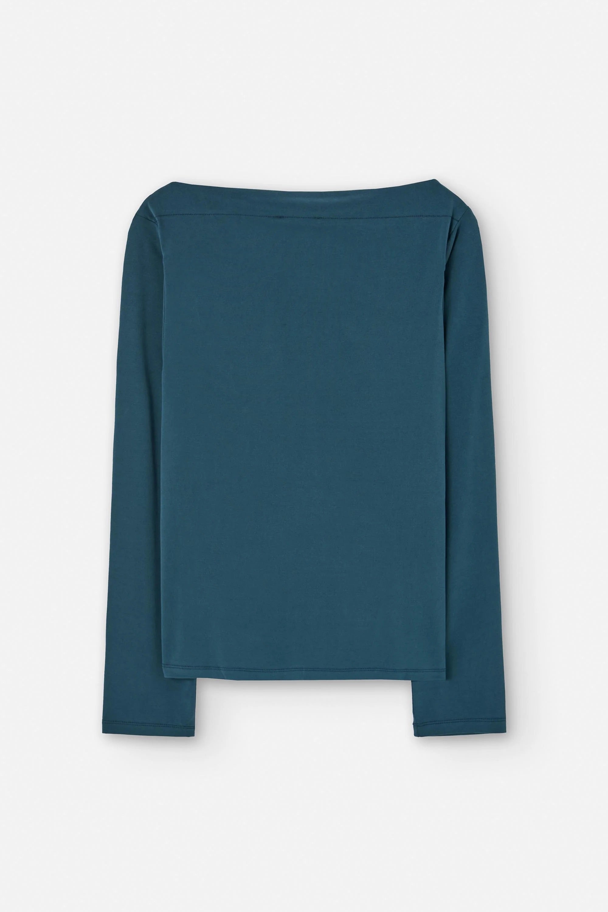 Teal long-sleeve top on a white background