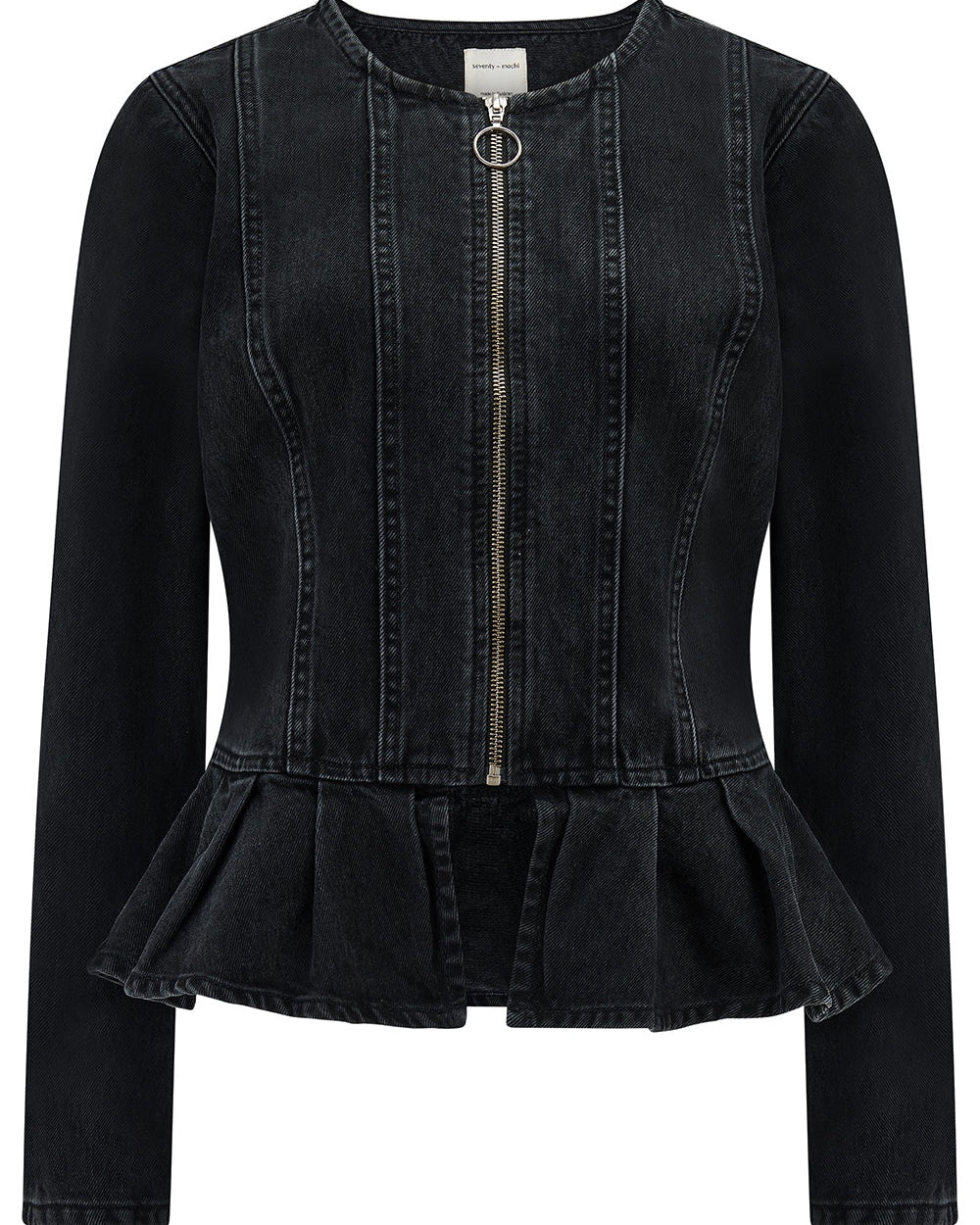 Black peplum jacket on a white background