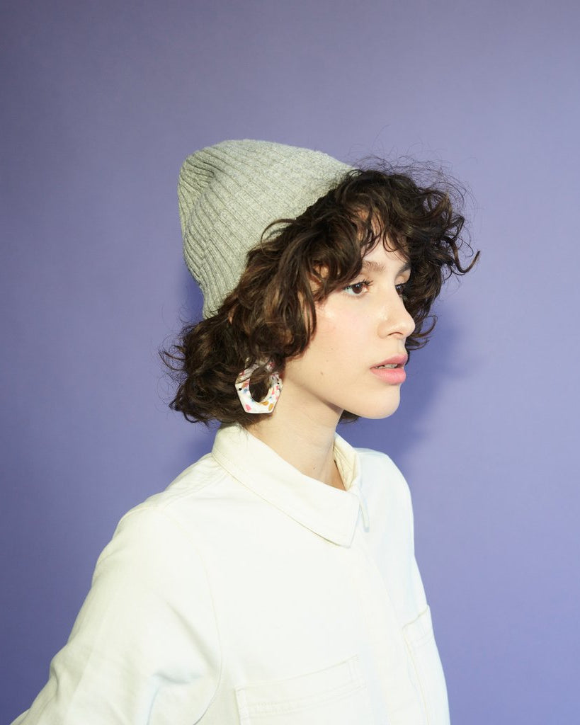 Miss Pompom Grey Wool-Ribbed Beanie