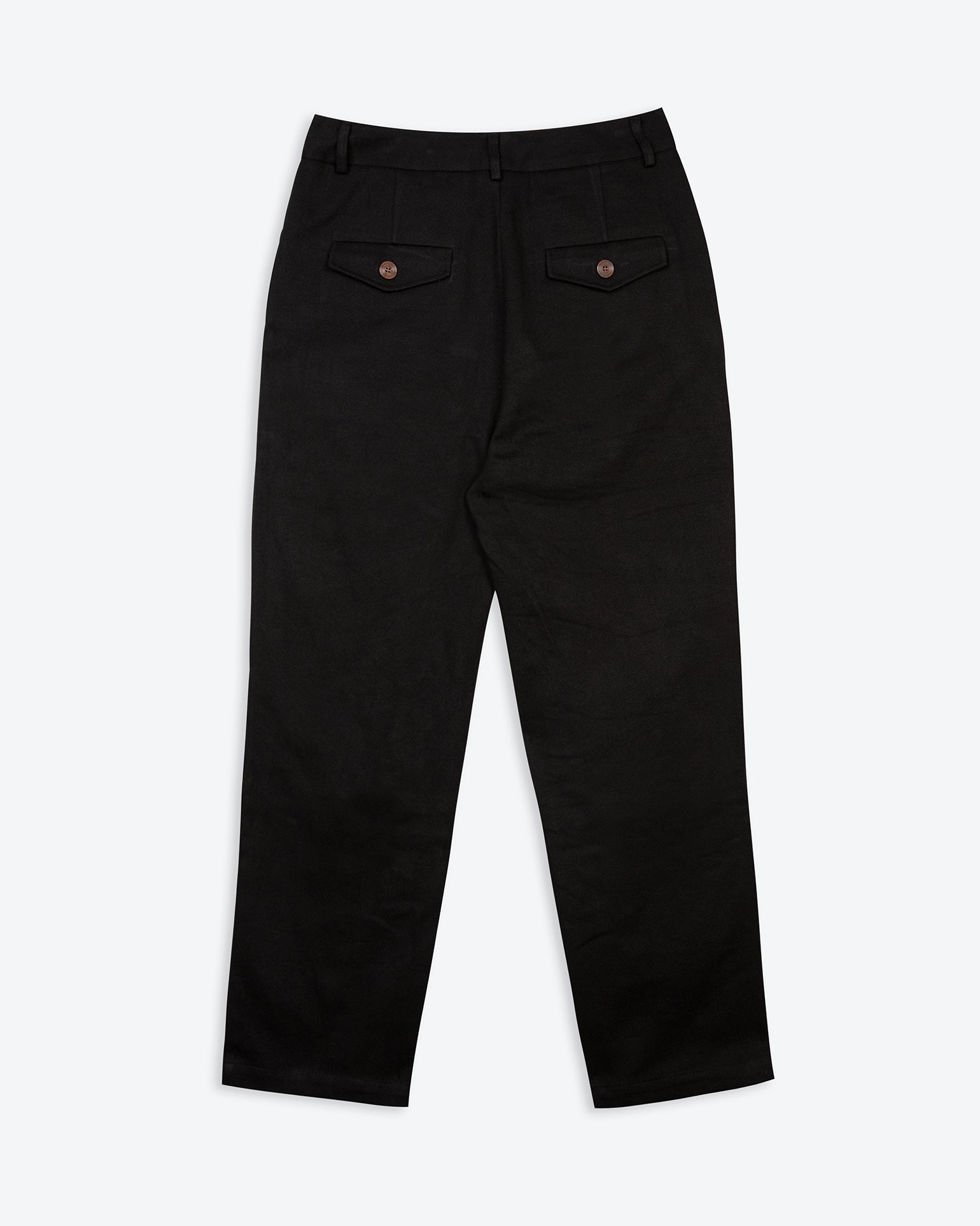 Lowie Black Cotton Drill Flat Front Trouser
