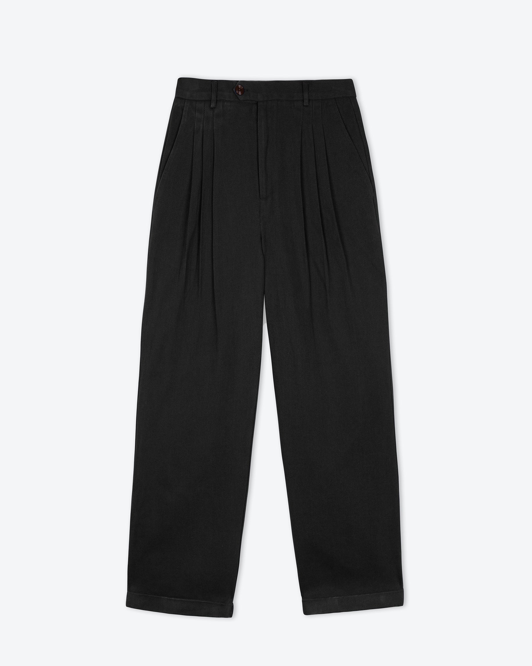 Lowie Black Cotton Drill Wide Leg Trouser