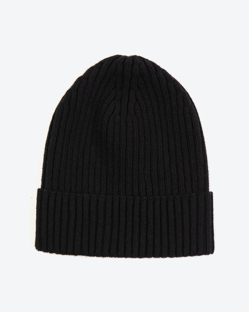 Miss Pompom Black Wool-Ribbed Beanie