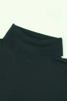Close-up of a black turtleneck sweater collar on a white background
