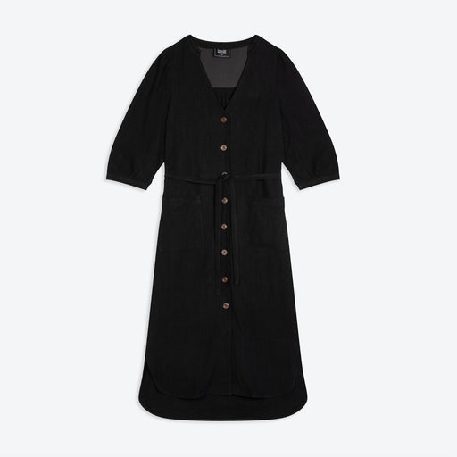 Lowie Linen Viscose Black Button Through Dress
