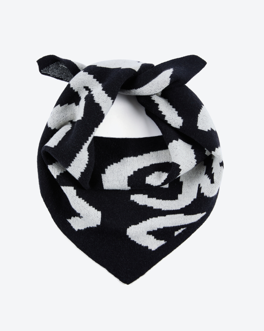 Black and white patterned headscarf on a white background