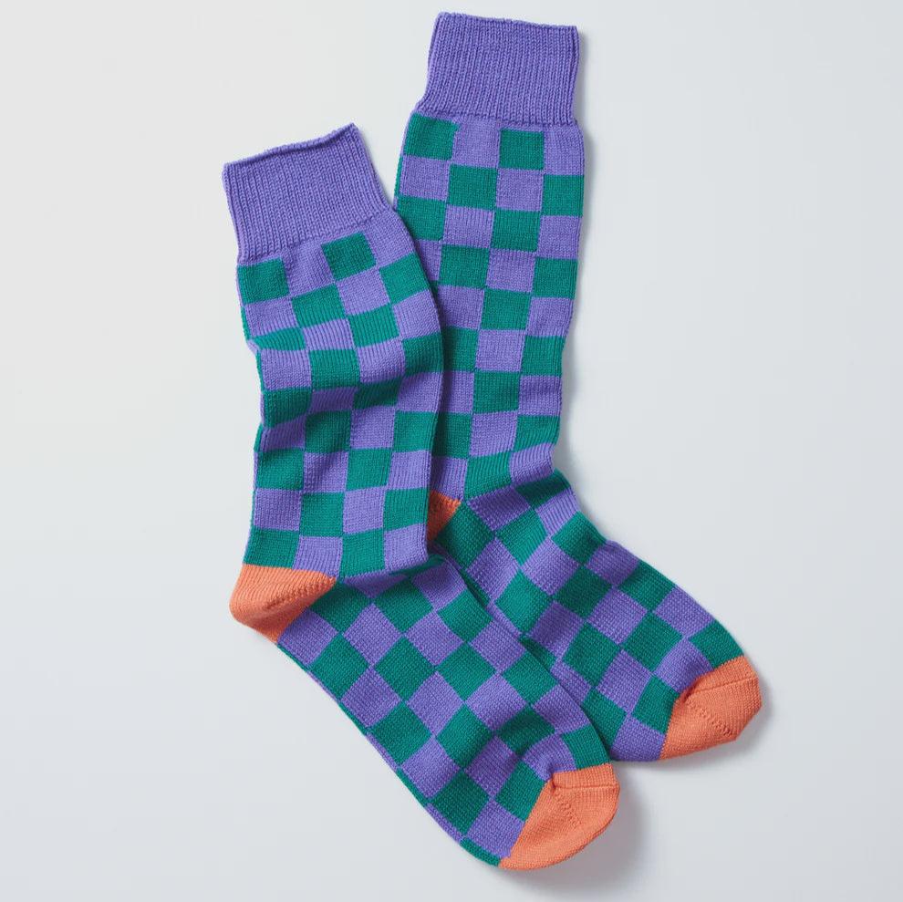 Rototo Green Purple Checkerboard Socks