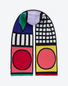 Colorful abstract-patterned scarf on a white background