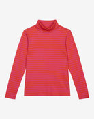 A long-sleeved pink striped organic cotton roll neck t-shirt.