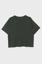 Dark green t-shirt on a light gray background