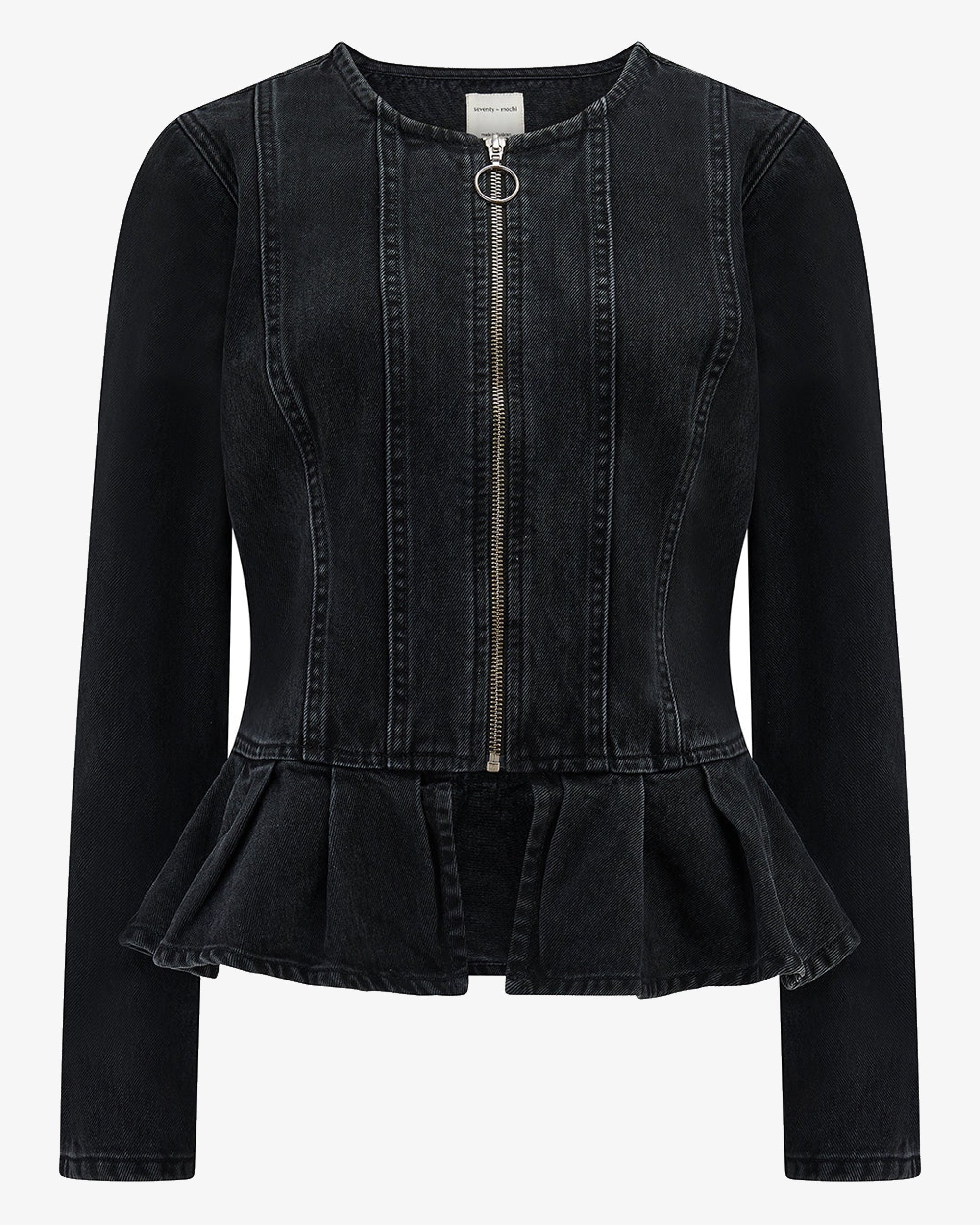 Black peplum jacket on a white background