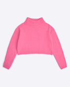 Pink turtleneck sweater on a light purple background