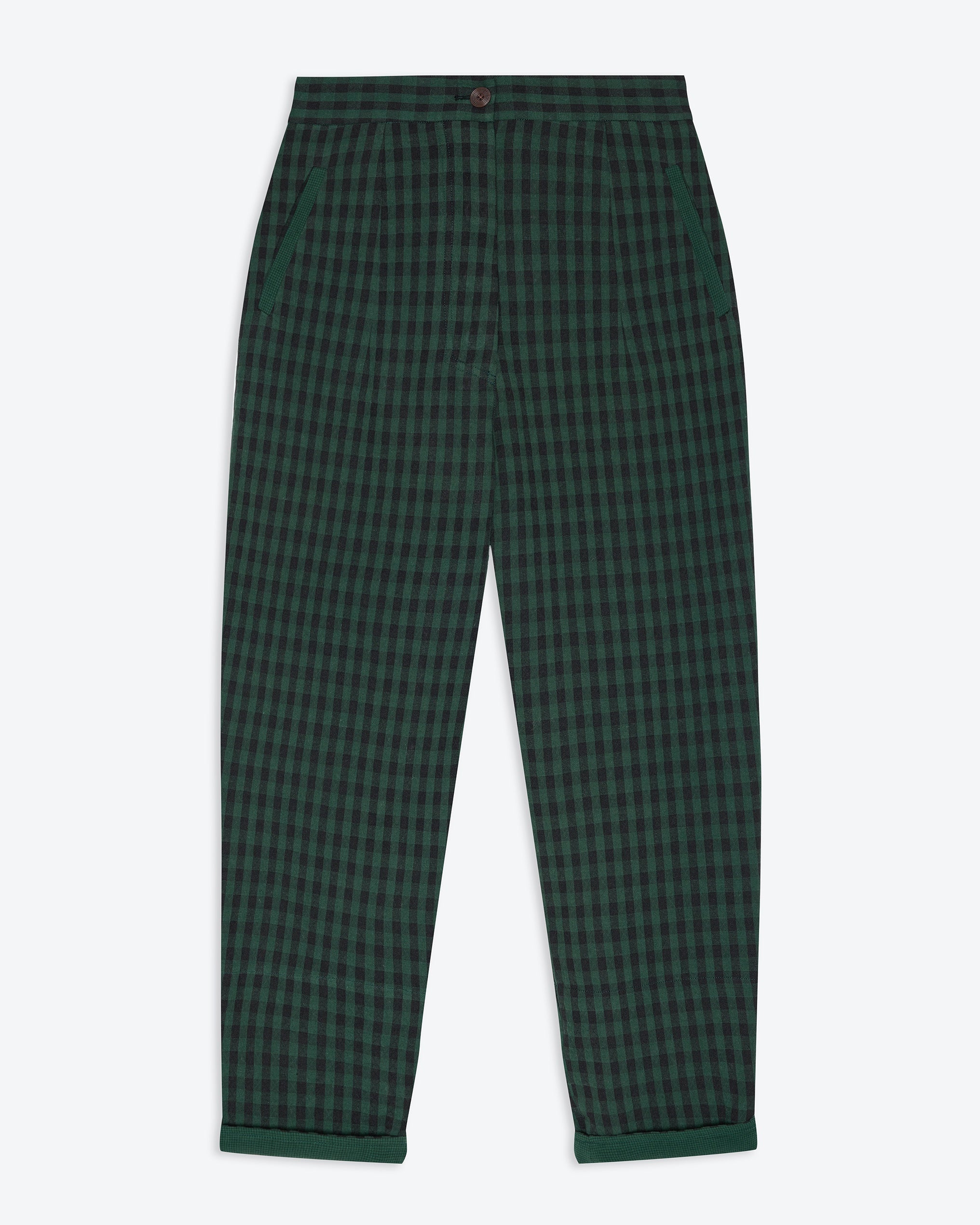 Lowie Green Check Trousers on white background 