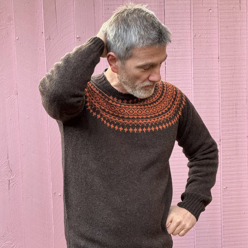 Lowie Mens Chocolate + Orange Fairisle Jumper