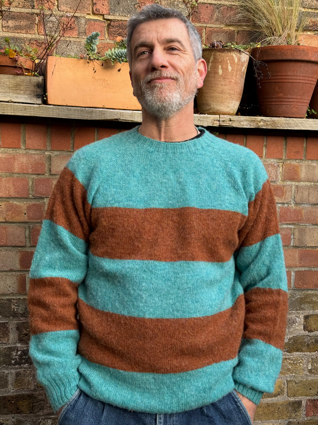 Lowie Mens Mocha + Sky Striped Jumper