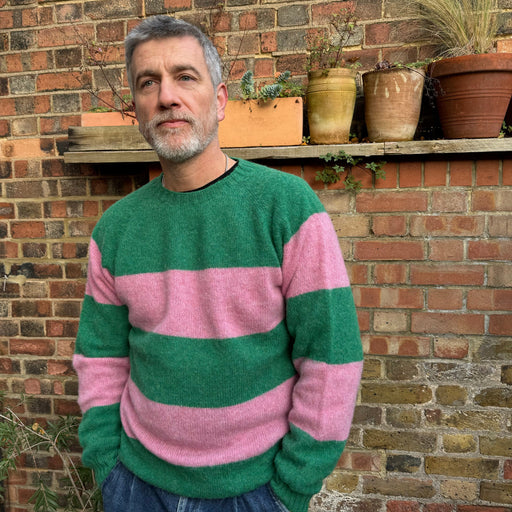 Lowie Mens Pink + Green Stripe Jumper