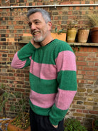 Lowie Mens Pink + Green Stripe Jumper