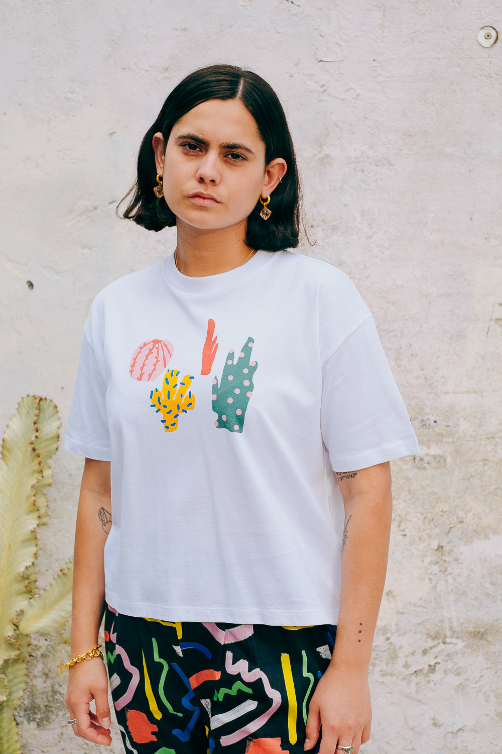 Miss Pompom White Cacti T-shirt