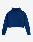 Blue turtleneck sweater on a white background