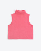 Pink sleeveless turtleneck sweater on a white background