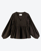 Black blouse with puffed sleeves on a white background