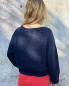 Back of Person wearing Navy Mohair Jumper 