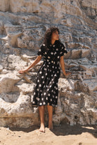 Lowie Model Wearing Ikat shirt dress