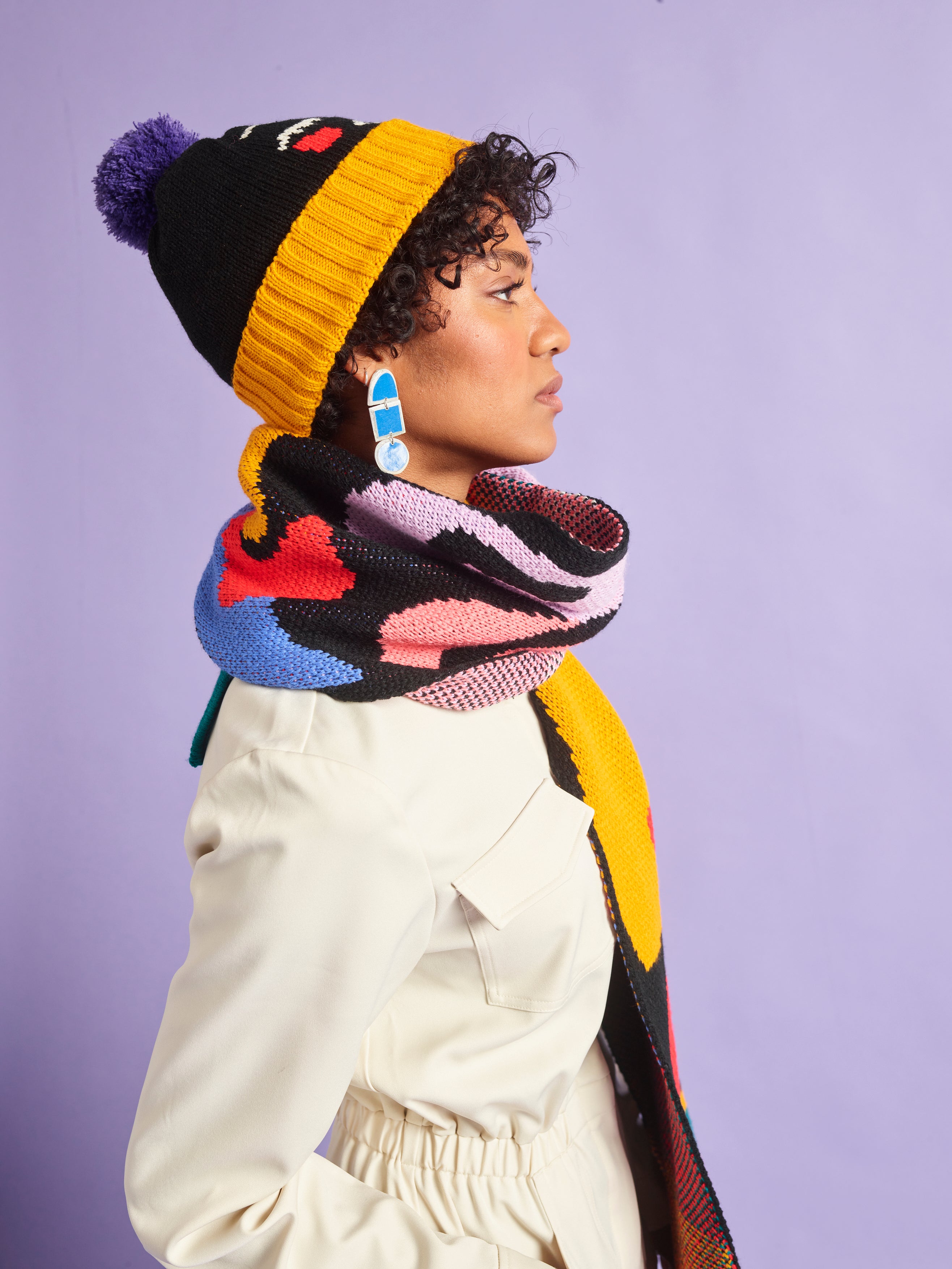 Miss Pompom Abstract Beanie