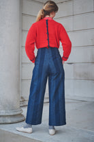 Person wear Lowie stripe denim pleat trouser