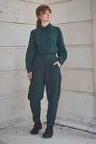 Woman wearing Lowie Green Check Scallop Collar Shirt