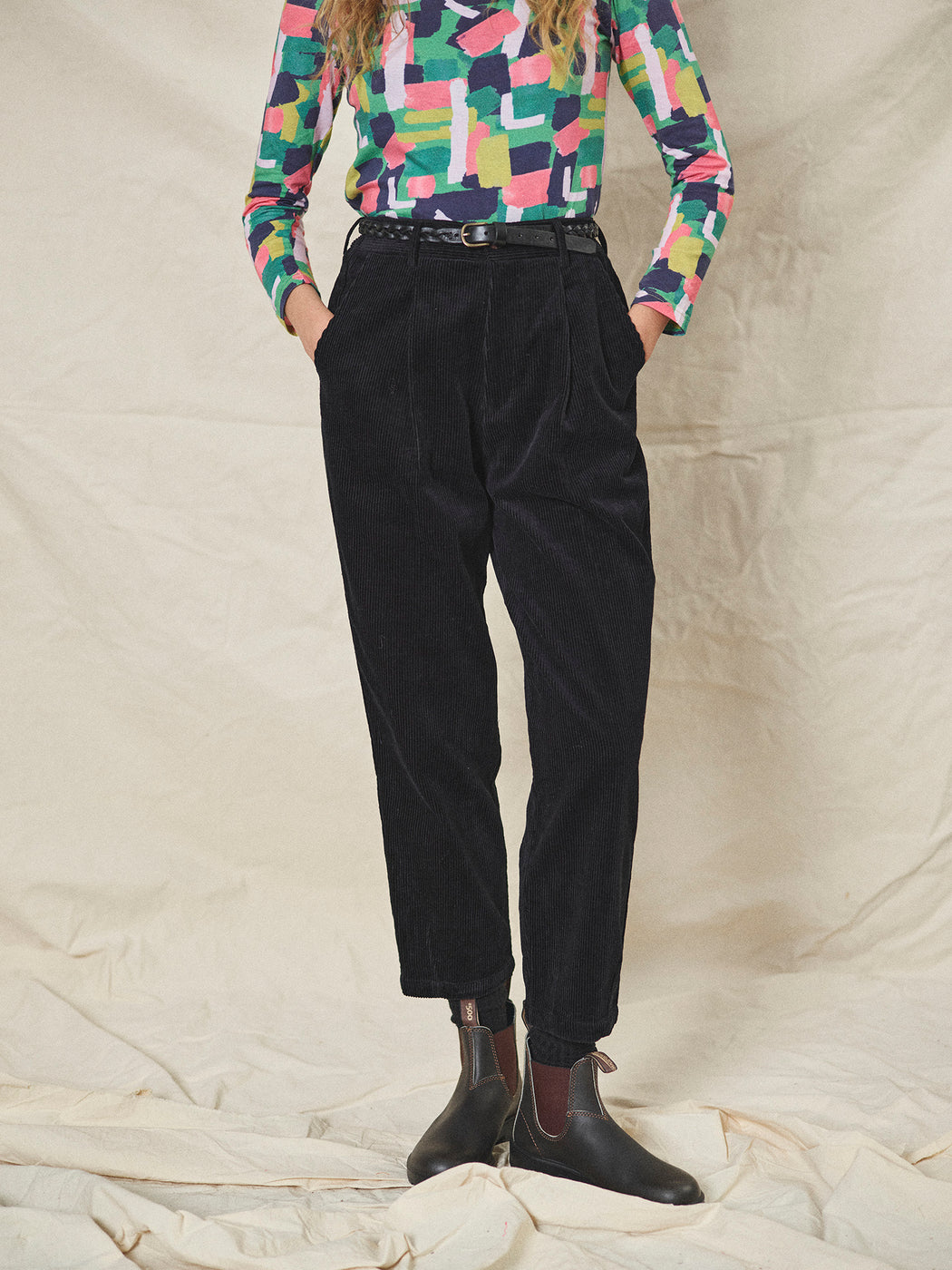 Lowie Black Corduroy Easy Trouser