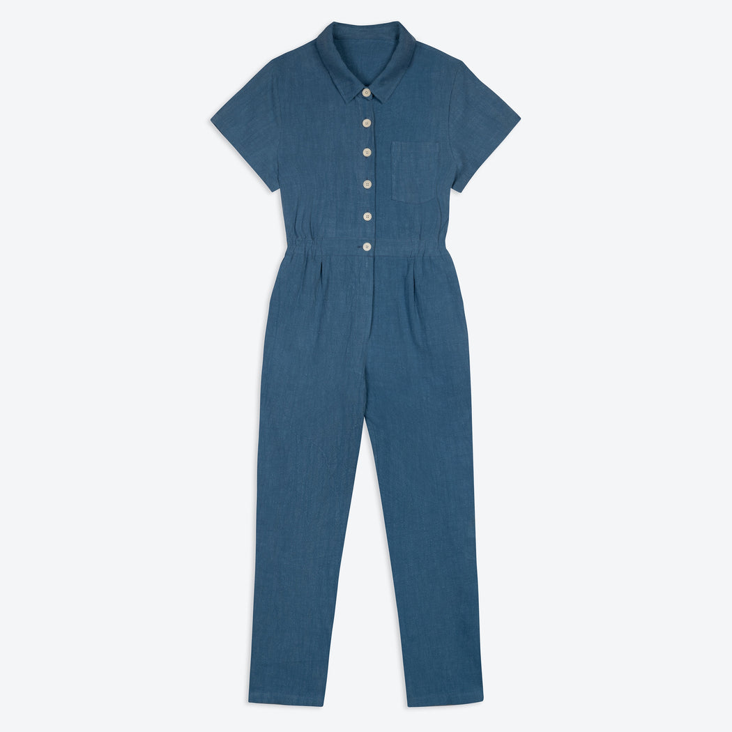 Lowie Cotton Linen Washed Blue Boilersuit