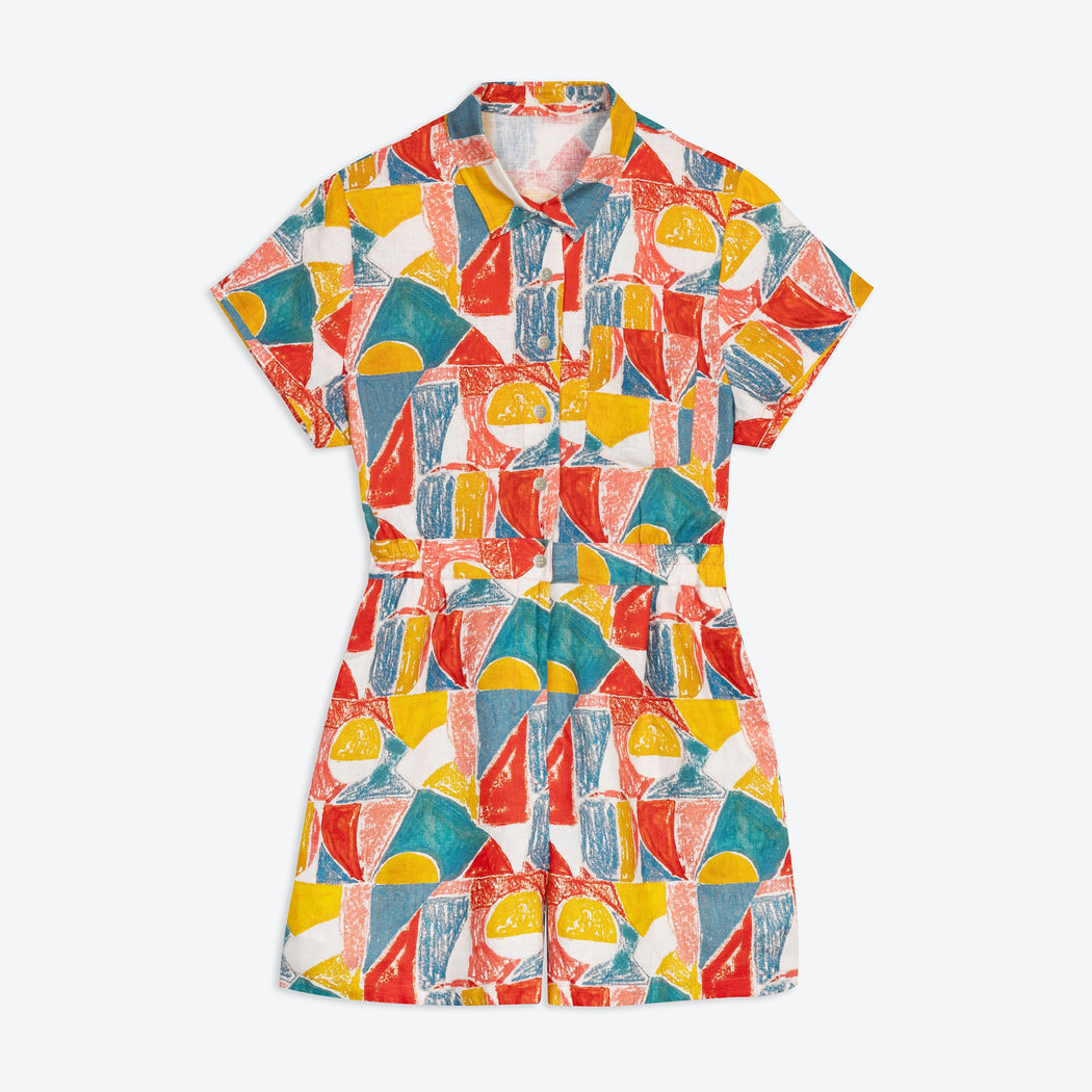 Lowie Margot Print Linen Playsuit