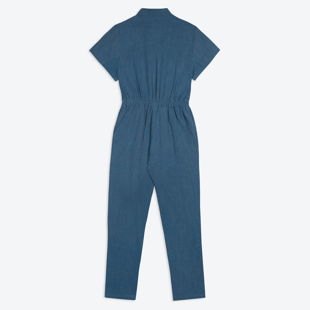 Lowie Cotton Linen Washed Blue Boilersuit