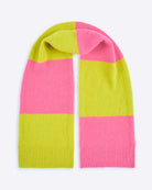 Color-blocked pink and green scarf on a white background