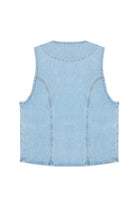 Light blue denim vest on a white background